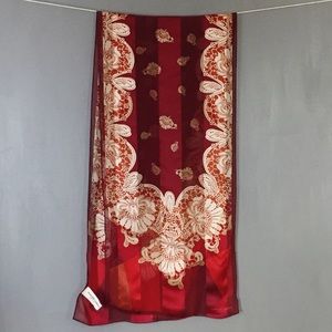 ADRIENNE LANDAU Red Oblong Silk Scarf